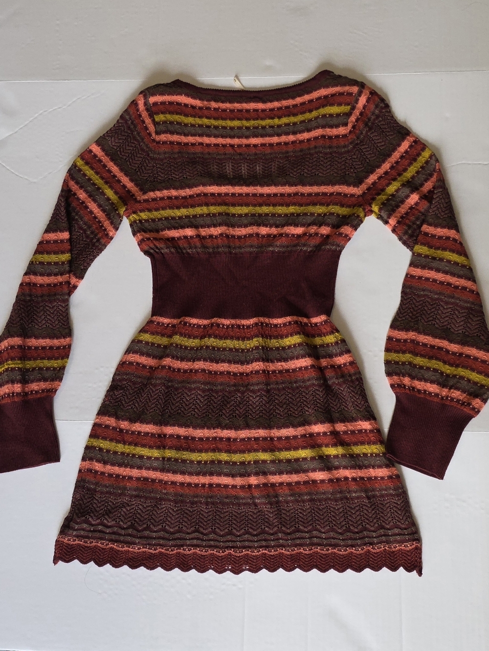 Free People Boho Knit Mini Sweter Dress Vintage Striped Indie Cottagecore Indie - Picture 7 of 7